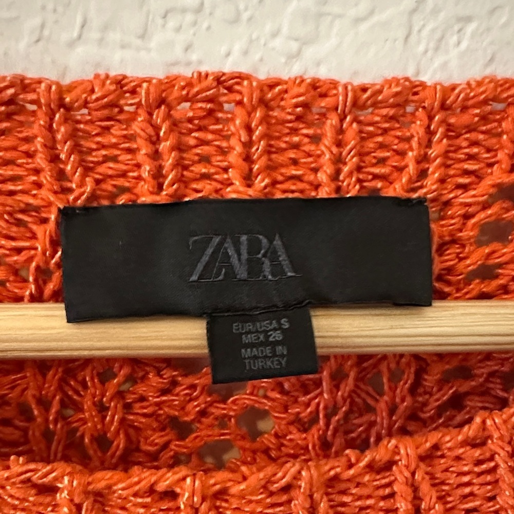NWOT ZARA Vibrant Orange Open-Knit Cropped Sweater - Size S - Picture 4 of 6